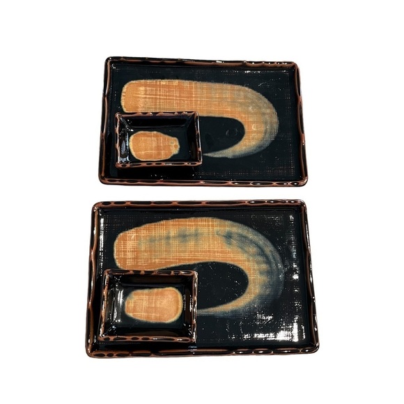Set of Two Japanese Sushi Plates and Sauce Dishes Modern Design - Picture 8 of 9